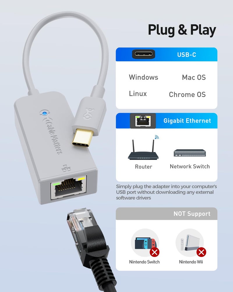 Cable Matters USB C to Ethernet Adapter with 1Gbps, PXE, MAC Address Clone (Thunderbolt to Ethernet Adapter, Gigabit Network to USB C) in Gray - Compatible with MacBook Pro, XPS, Surface Pro - Image 4